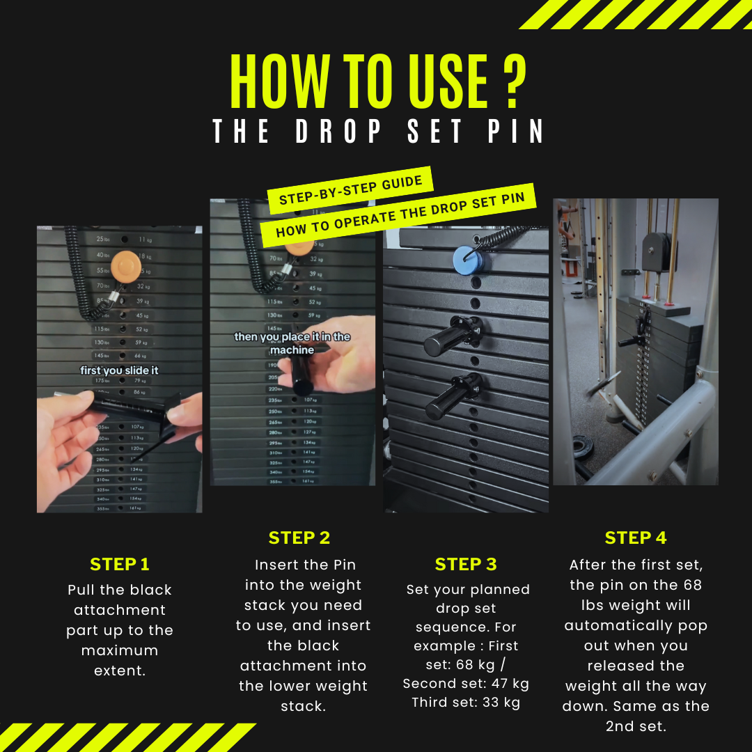 Drop Set Pin for gym machines - boosts drop set performance and muscle growth