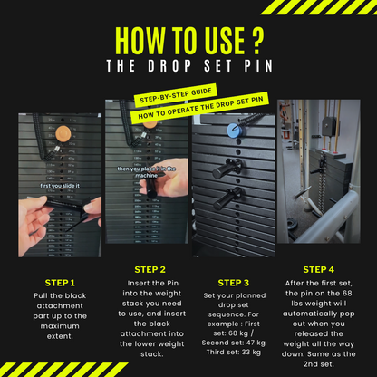 Drop Set Pin for gym machines - boosts drop set performance and muscle growth