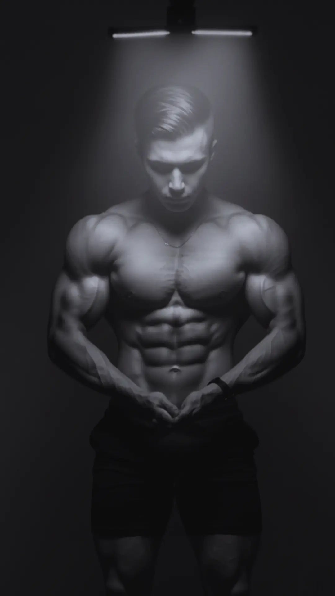 PhysiLamp portable gym light highlighting muscle definition for workout photos