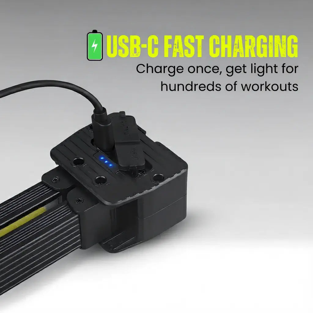 Rechargeable PhysiLamp providing professional lighting for fitness training shots